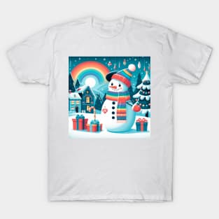 Cute snowman in a cozy town T-Shirt